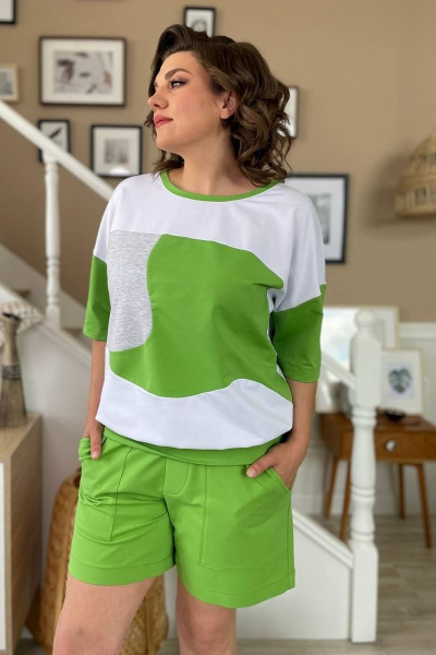 Зеленый трикотажный джемпер с декоративными подрезами Rumoda 2137 Зеленый - фото 2