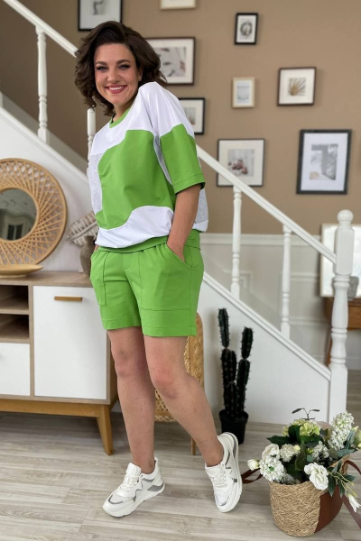 Зеленый трикотажный джемпер с декоративными подрезами Rumoda 2137 Зеленый - фото 5