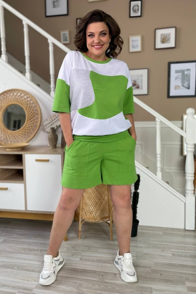 Зеленый трикотажный джемпер с декоративными подрезами Rumoda 2137 Зеленый - фото 3