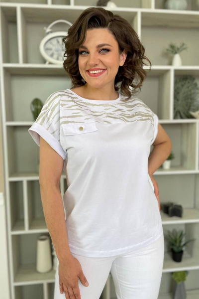 Белая женская майка из трикотажа с принтом Rumoda 2135 к.р белый - фото 7