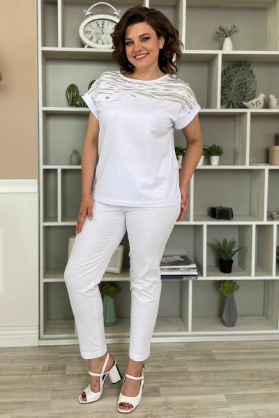 Белая женская майка из трикотажа с принтом Rumoda 2135 к.р белый - фото 6