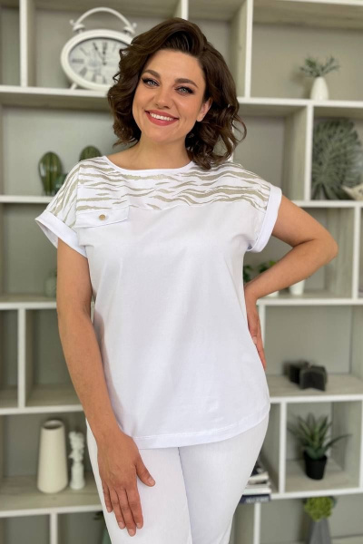 Белая женская майка из трикотажа с принтом Rumoda 2135 к.р белый - фото 1