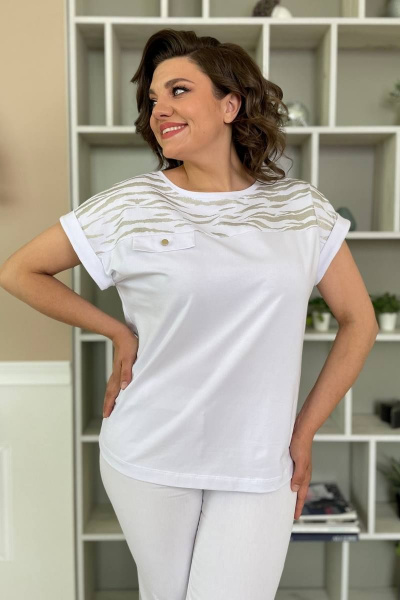 Белая женская майка из трикотажа с принтом Rumoda 2135 к.р белый - фото 2