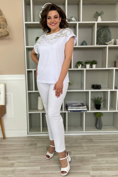 Белая женская майка из трикотажа с принтом Rumoda 2135 к.р белый - фото 3