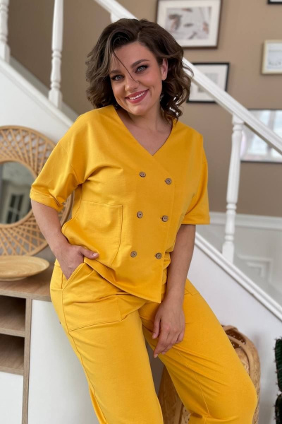 Женский трикотажный костюм из легкой ткани с карманами Rumoda 2136 горчица - фото 10
