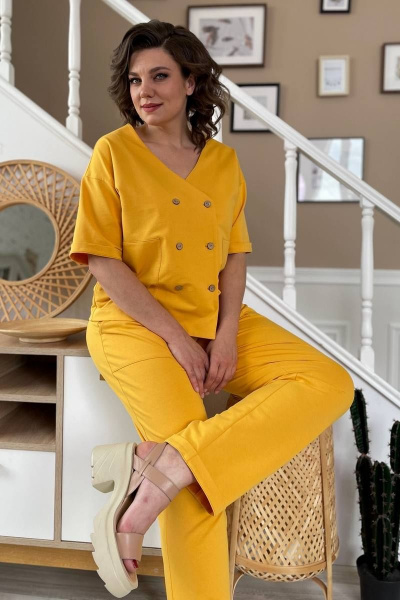 Женский трикотажный костюм из легкой ткани с карманами Rumoda 2136 горчица - фото 9