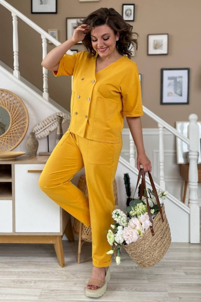 Женский трикотажный костюм из легкой ткани с карманами Rumoda 2136 горчица - фото 8