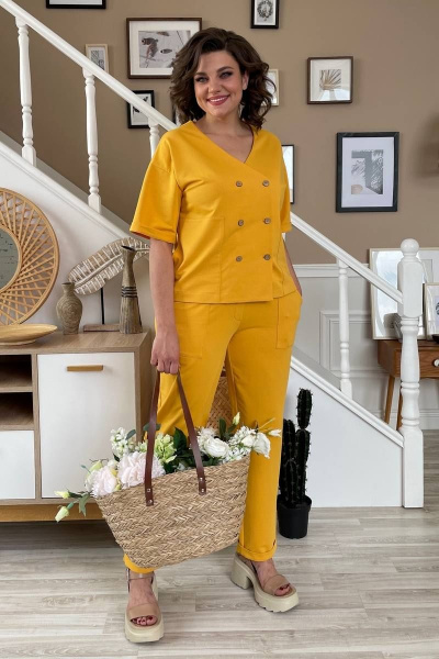 Женский трикотажный костюм из легкой ткани с карманами Rumoda 2136 горчица - фото 1