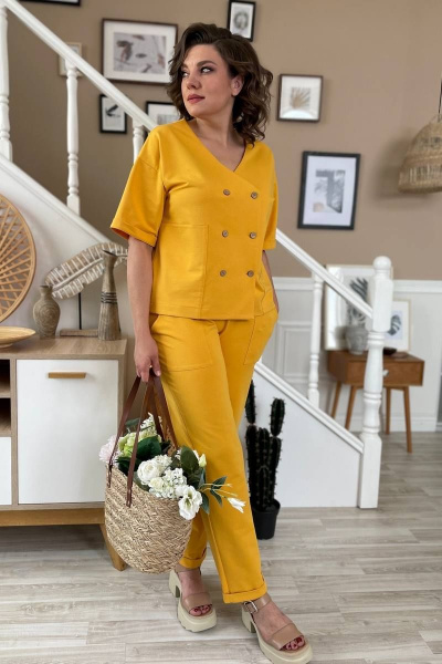 Женский трикотажный костюм из легкой ткани с карманами Rumoda 2136 горчица - фото 7