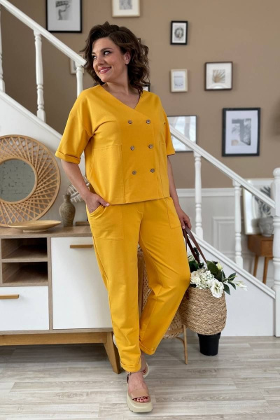 Женский трикотажный костюм из легкой ткани с карманами Rumoda 2136 горчица - фото 5