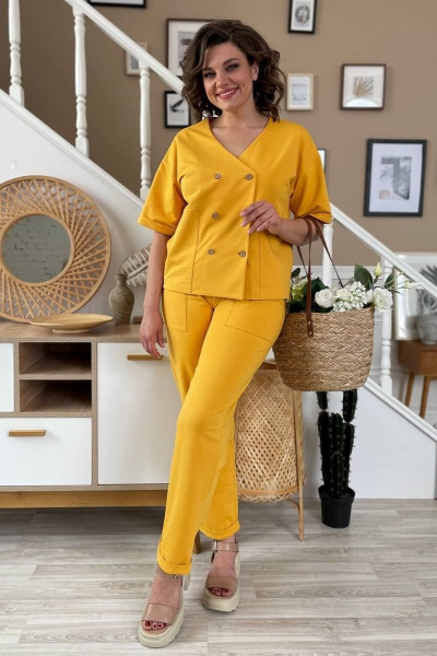 Женский трикотажный костюм из легкой ткани с карманами Rumoda 2136 горчица - фото 3
