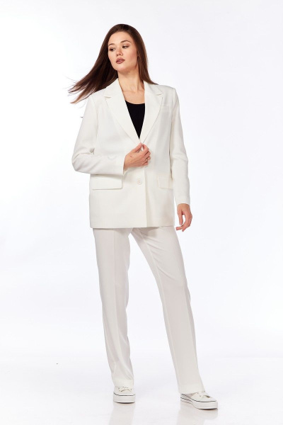 Молочные деловые брюки прямого силуэта из текстиля DNM 032 молочный - фото 6