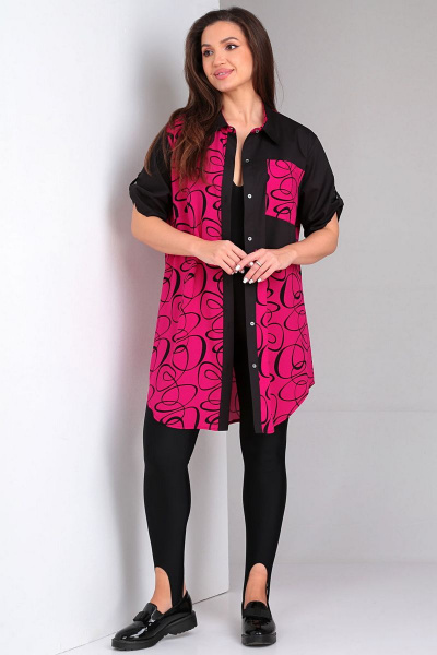 Рубашка-тунка свободного кроя с воротником стойкой и регулируемым рукавом Таир-Гранд 62360 малиновый - фото 5