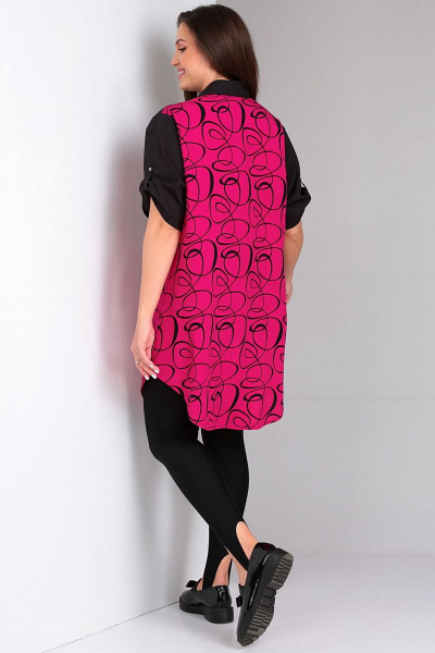 Рубашка-тунка свободного кроя с воротником стойкой и регулируемым рукавом Таир-Гранд 62360 малиновый - фото 2