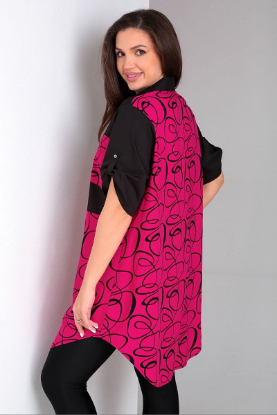 Рубашка-тунка свободного кроя с воротником стойкой и регулируемым рукавом Таир-Гранд 62360 малиновый - фото 4