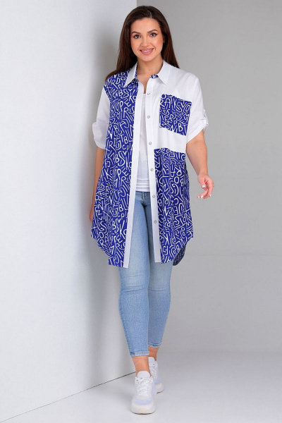 Рубашка в стиле casual из вискозы и текстиля с длинным рукавом Таир-Гранд 62360 василек - фото 4
