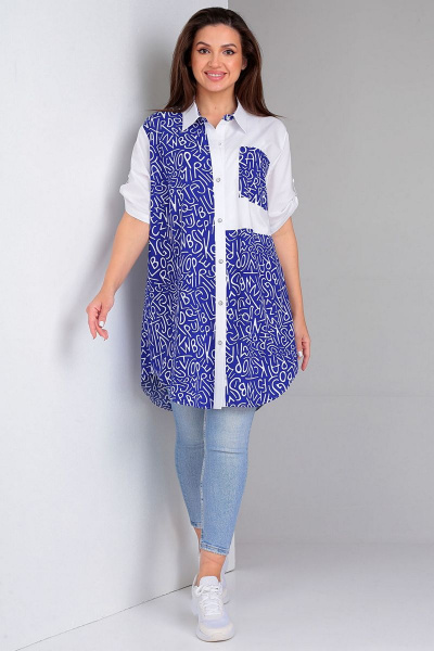 Рубашка в стиле casual из вискозы и текстиля с длинным рукавом Таир-Гранд 62360 василек - фото 1