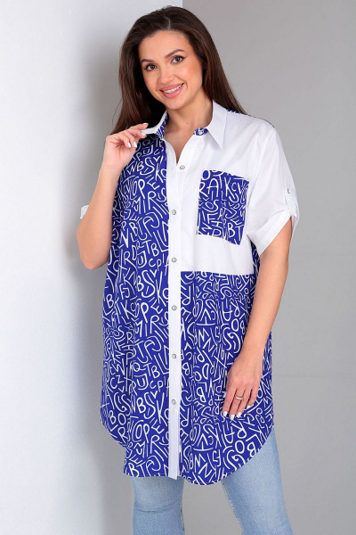Рубашка в стиле casual из вискозы и текстиля с длинным рукавом Таир-Гранд 62360 василек - фото 3