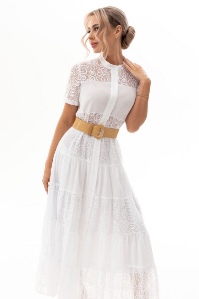 Платье из текстильной ткани с кружевными вставками Golden Valley 4917 белый - фото 2