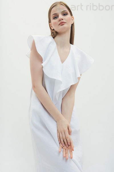 Платье летнее базовое из льна с карманами и воланами Art Ribbon M3896P - фото 2