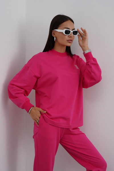 Розовый демисезонный костюм брюки и джемпер свободного кроя RAWR 342 фуксия - фото 2