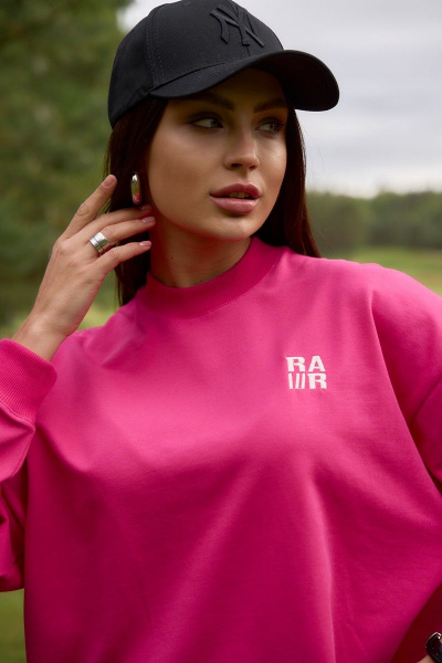 Розовый демисезонный костюм брюки и джемпер свободного кроя RAWR 342 фуксия - фото 12