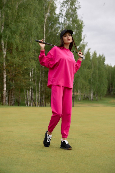 Розовый демисезонный костюм брюки и джемпер свободного кроя RAWR 342 фуксия - фото 9