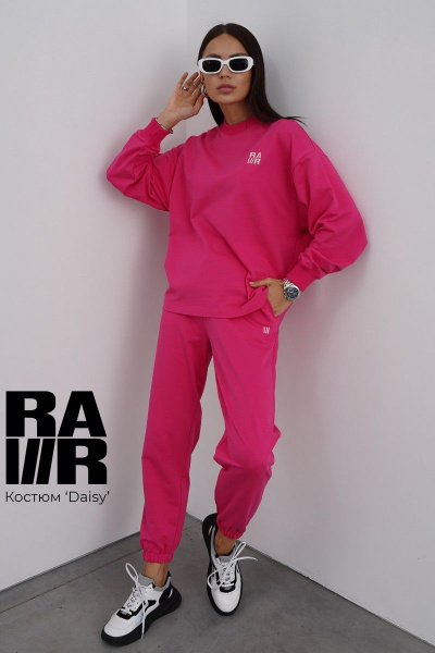Розовый демисезонный костюм брюки и джемпер свободного кроя RAWR 342 фуксия - фото 1