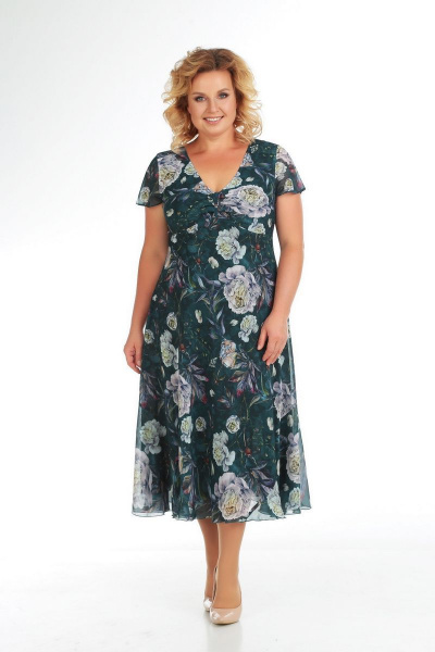 Платье и жакет из шифона в стиле на каждый день Slaviaelit 166-2 темно-зеленый - фото 2