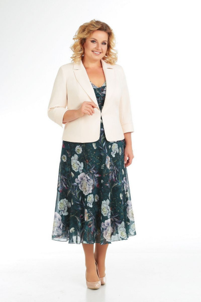 Платье и жакет из шифона в стиле на каждый день Slaviaelit 166-2 темно-зеленый - фото 1