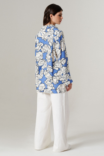 Блуза из вискозы с длинным рукавом на лето Панда 149243w голубой - фото 3