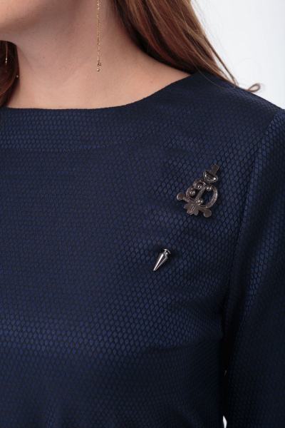 Платье прямое с карманами, вязка из вискозы, ¾ рукав Anelli 334 т.синий - фото 2