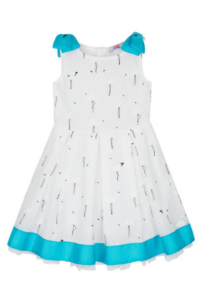 Платье праздничное без рукавов из ткани с фламинго Bell Bimbo 181071 набивка/бирюза - фото 1