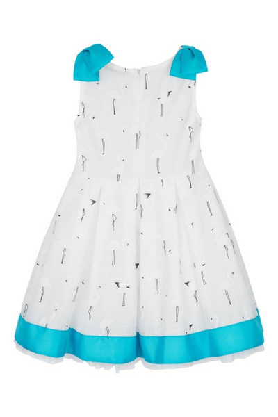 Платье праздничное без рукавов из ткани с фламинго Bell Bimbo 181071 набивка/бирюза - фото 2