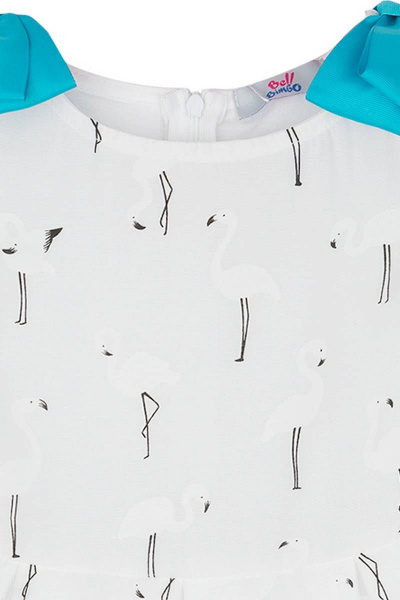 Платье праздничное без рукавов из ткани с фламинго Bell Bimbo 181071 набивка/бирюза - фото 3