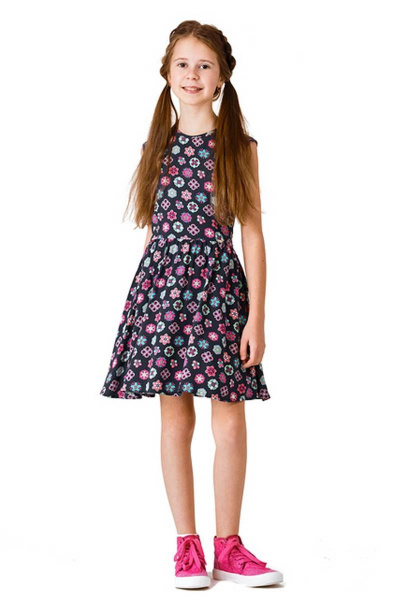 Легкое летнее платье из вискозы с текстильным декором Bell Bimbo 181026 набивка/т.синий - фото 1