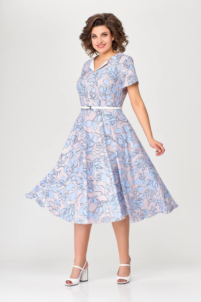 Летнее платье А-силуэта с рельефами и ремнем Swallow 665.1 розовый/принт - фото 6