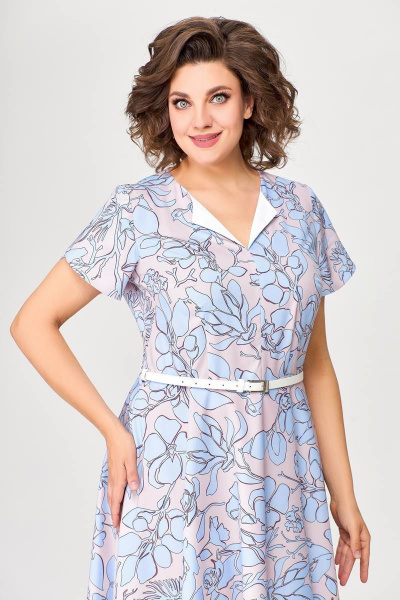 Летнее платье А-силуэта с рельефами и ремнем Swallow 665.1 розовый/принт - фото 9