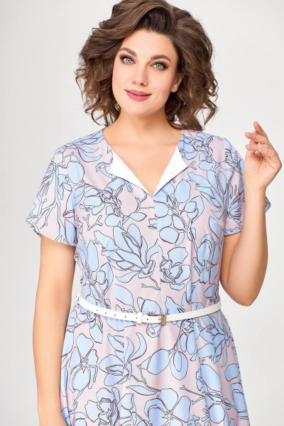 Летнее платье А-силуэта с рельефами и ремнем Swallow 665.1 розовый/принт - фото 8