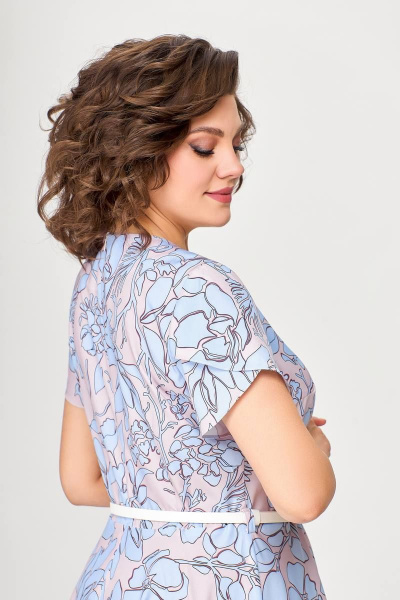 Летнее платье А-силуэта с рельефами и ремнем Swallow 665.1 розовый/принт - фото 10