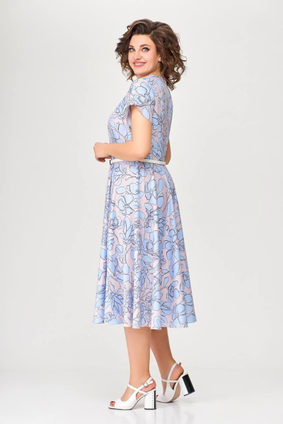 Летнее платье А-силуэта с рельефами и ремнем Swallow 665.1 розовый/принт - фото 7