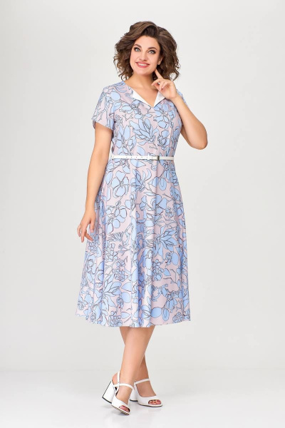 Летнее платье А-силуэта с рельефами и ремнем Swallow 665.1 розовый/принт - фото 1