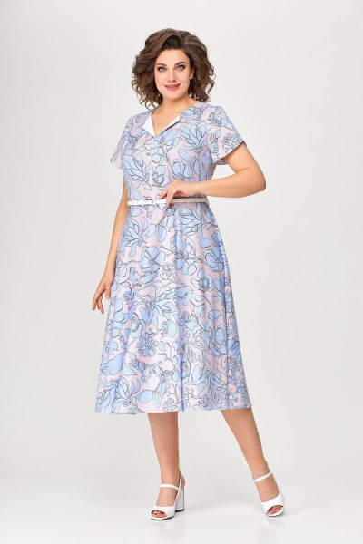 Летнее платье А-силуэта с рельефами и ремнем Swallow 665.1 розовый/принт - фото 4