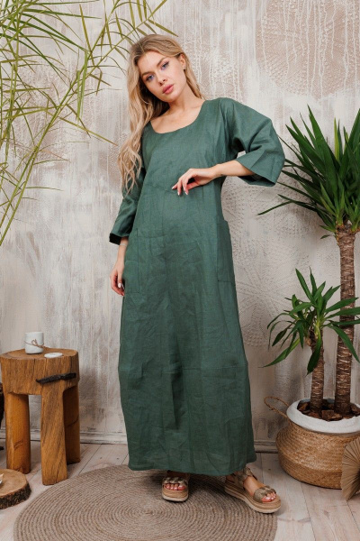 Леновое платье АМУЛЕТ с юбкой-тюльпан длина макси АМУЛЕТ 9702 изумруд - фото 3