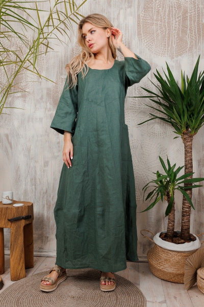 Леновое платье АМУЛЕТ с юбкой-тюльпан длина макси АМУЛЕТ 9702 изумруд - фото 2