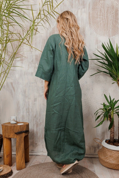 Леновое платье АМУЛЕТ с юбкой-тюльпан длина макси АМУЛЕТ 9702 изумруд - фото 6