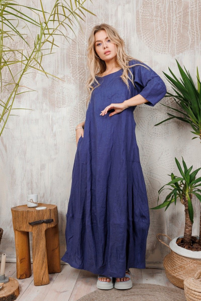 Леновое платье АМУЛЕТ с рукавами-тюльпан и карманами АМУЛЕТ 9703 индиго - фото 4