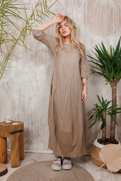 Леновое платье АМУЛЕТ с юбкой-тюльпан и карманами АМУЛЕТ 9705 капучино - фото 4