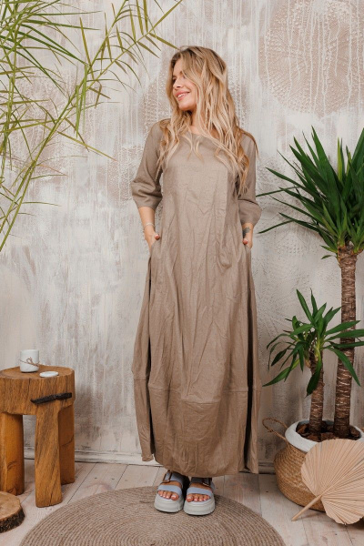 Леновое платье АМУЛЕТ с юбкой-тюльпан и карманами АМУЛЕТ 9705 капучино - фото 3