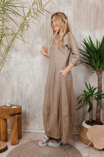 Леновое платье АМУЛЕТ с юбкой-тюльпан и карманами АМУЛЕТ 9705 капучино - фото 2